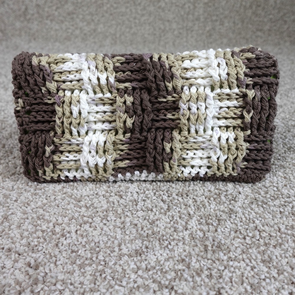 Handmade Crochet Reusable Mop Cover Brown Tan White Striped Swiffer‎ Pad